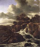 Jacob van Ruisdael A Waterfall with Rocky Hilla and Trees oil on canvas
